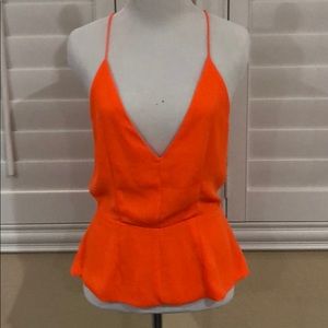Peplum Spaghetti Strap Neon Orange Cami